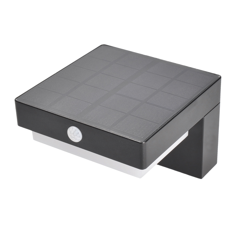 LED Solárne nástenné svietidlo so senzorom pohybu a súmraku PALERMO LED/5W/2000 mAh IP54 čierna