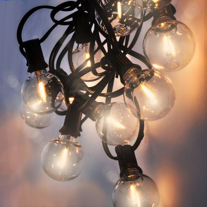 LED vonkajšia dekoratívna svetelná reťaz GIRLANDA 25xE12 20m IP44 teplá biela