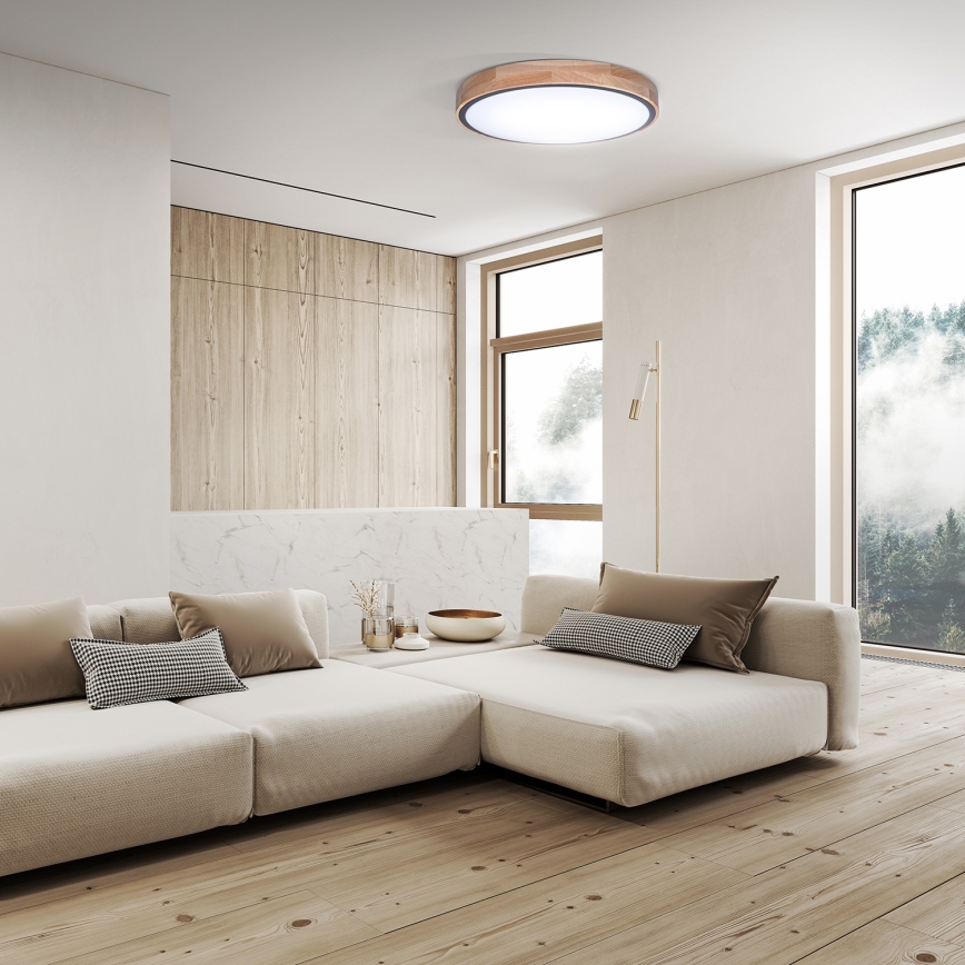 LED stmievateľné stropné svietidlo IRON OAK LED/48W/230V 3000-6500K dub pr. 40 cm + diaľkové ovládanie