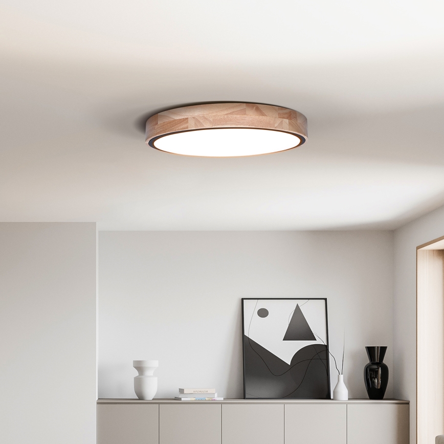 LED stmievateľné stropné svietidlo IRON OAK LED/48W/230V 3000-6500K dub pr. 40 cm + diaľkové ovládanie
