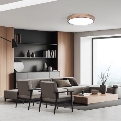 LED stmievateľné stropné svietidlo IRON OAK LED/48W/230V 3000-6500K dub pr. 40 cm + diaľkové ovládanie