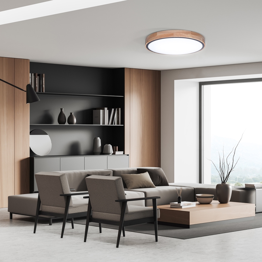 LED stmievateľné stropné svietidlo IRON OAK LED/48W/230V 3000-6500K dub pr. 40 cm + diaľkové ovládanie