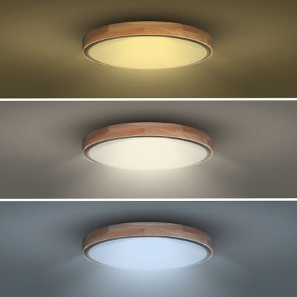 LED stmievateľné stropné svietidlo IRON OAK LED/48W/230V 3000-6500K dub pr. 40 cm + diaľkové ovládanie
