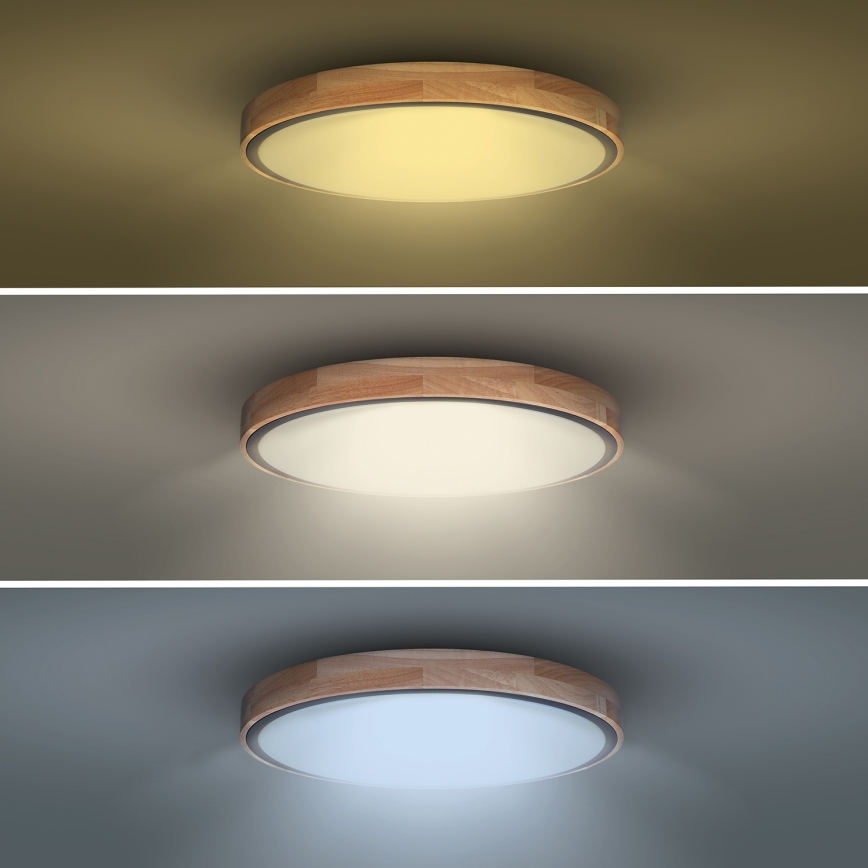 LED stmievateľné stropné svietidlo IRON OAK LED/48W/230V 3000-6500K dub pr. 40 cm + diaľkové ovládanie