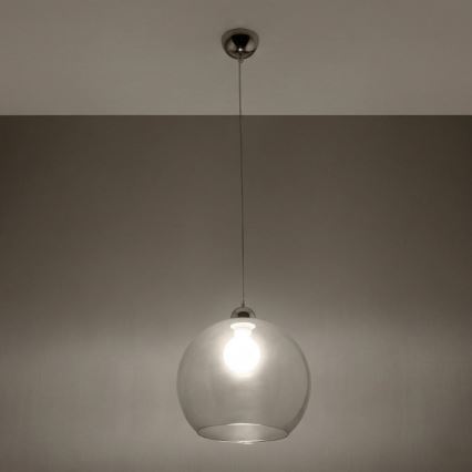 Závesný luster na lanku BALL 1xE27/15W/230V pr. 30 cm priehľadné sklo/lesklý chróm