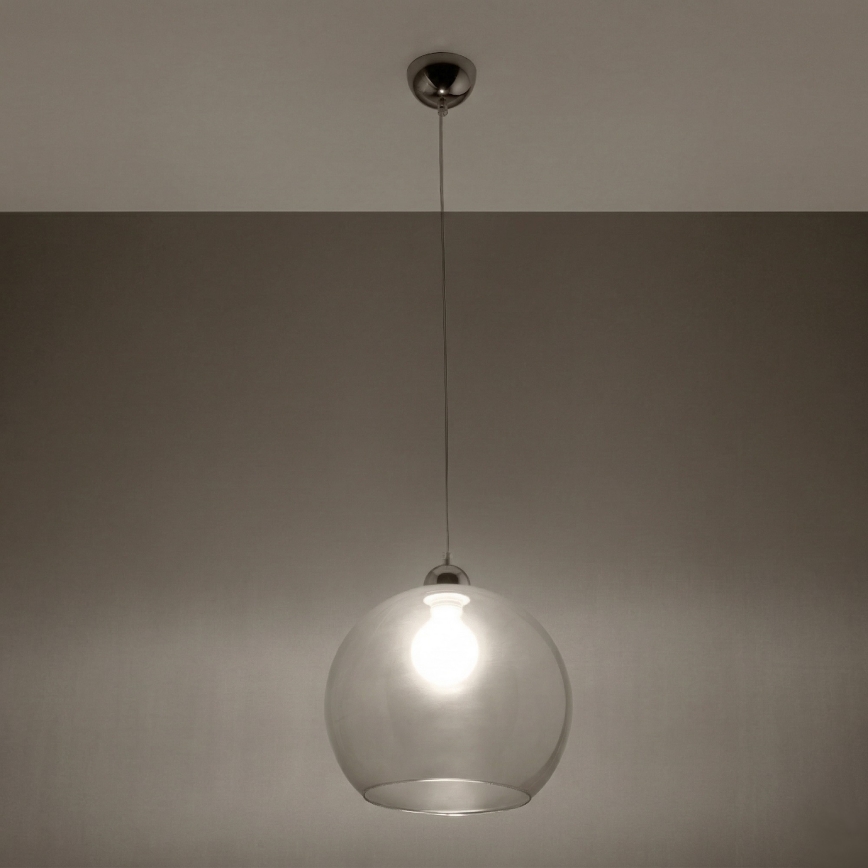 Závesný luster na lanku BALL 1xE27/15W/230V pr. 30 cm priehľadné sklo/lesklý chróm