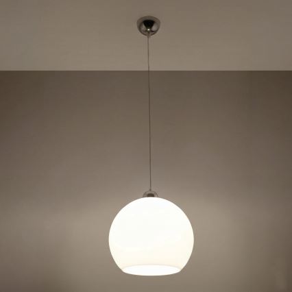 Luster na lanku BALL 1xE27/15W/230V pr. 30 cm biela/lesklý chróm