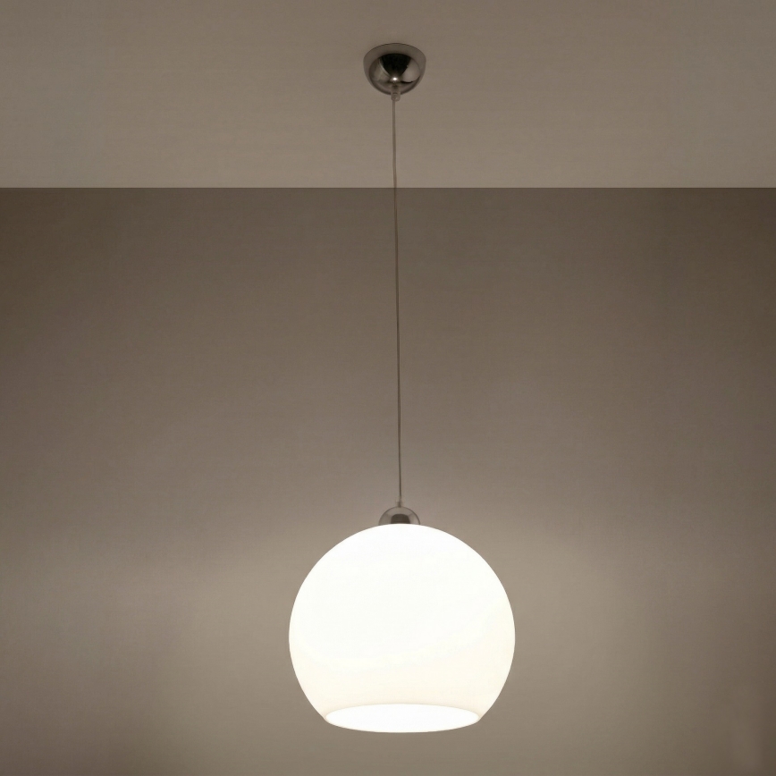 Luster na lanku BALL 1xE27/15W/230V pr. 30 cm biela/lesklý chróm