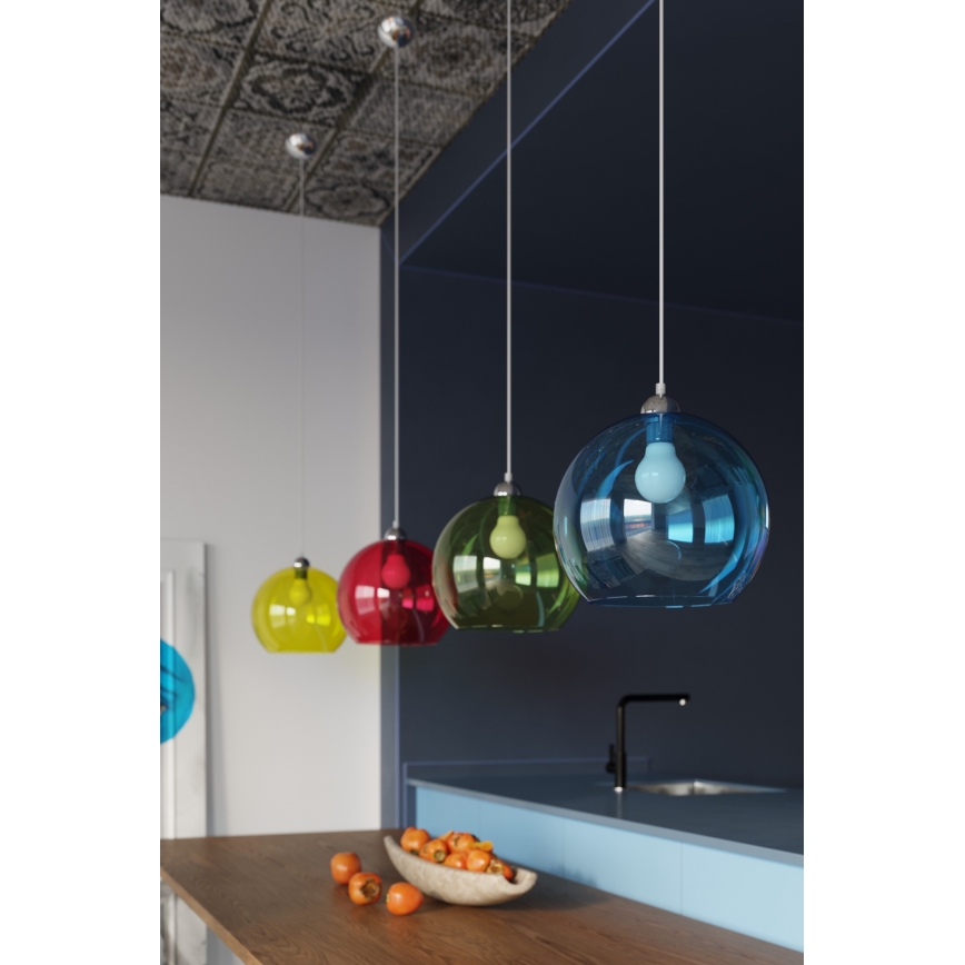 Luster na lanku BALL 1xE27/15W/230V pr. 30 cm biela/lesklý chróm