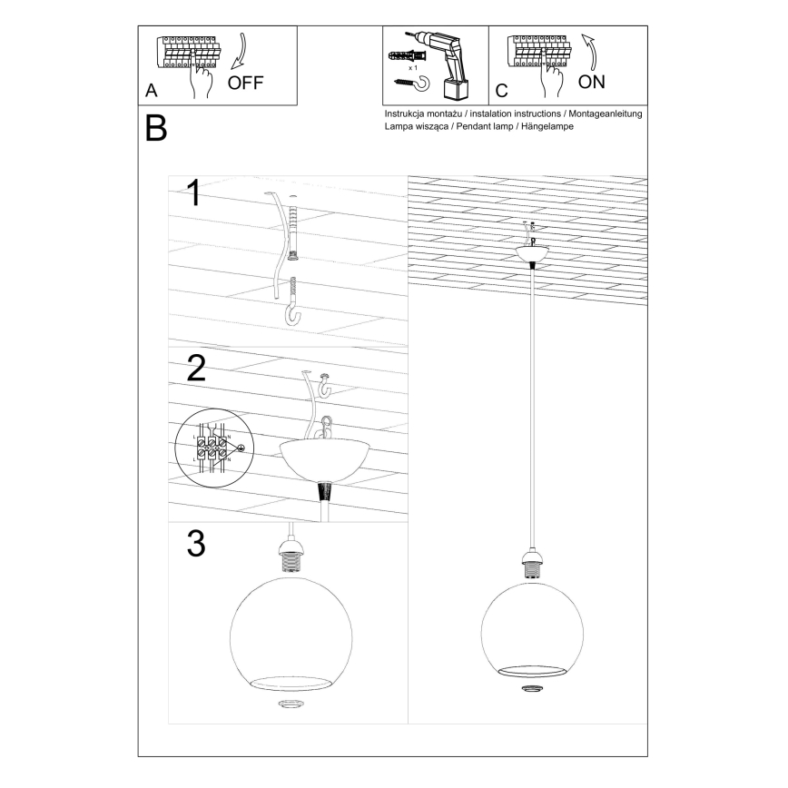 Luster na lanku BALL 1xE27/15W/230V pr. 30 cm biela/lesklý chróm