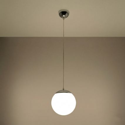 Luster na lanku UGO 1xE27/15W/230V pr. 20 cm biely/lesklý chróm
