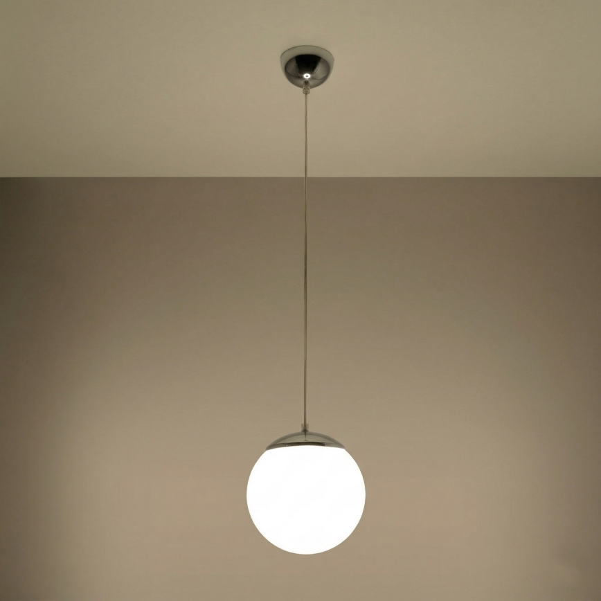 Luster na lanku UGO 1xE27/15W/230V pr. 20 cm biely/lesklý chróm