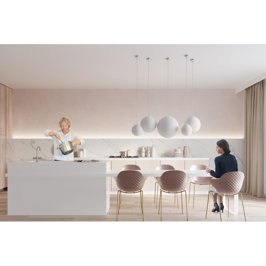 Závesné svietidlo na lankách UGO 1xE27/15W/230V, priemer 30 cm, biela/lesklý chróm