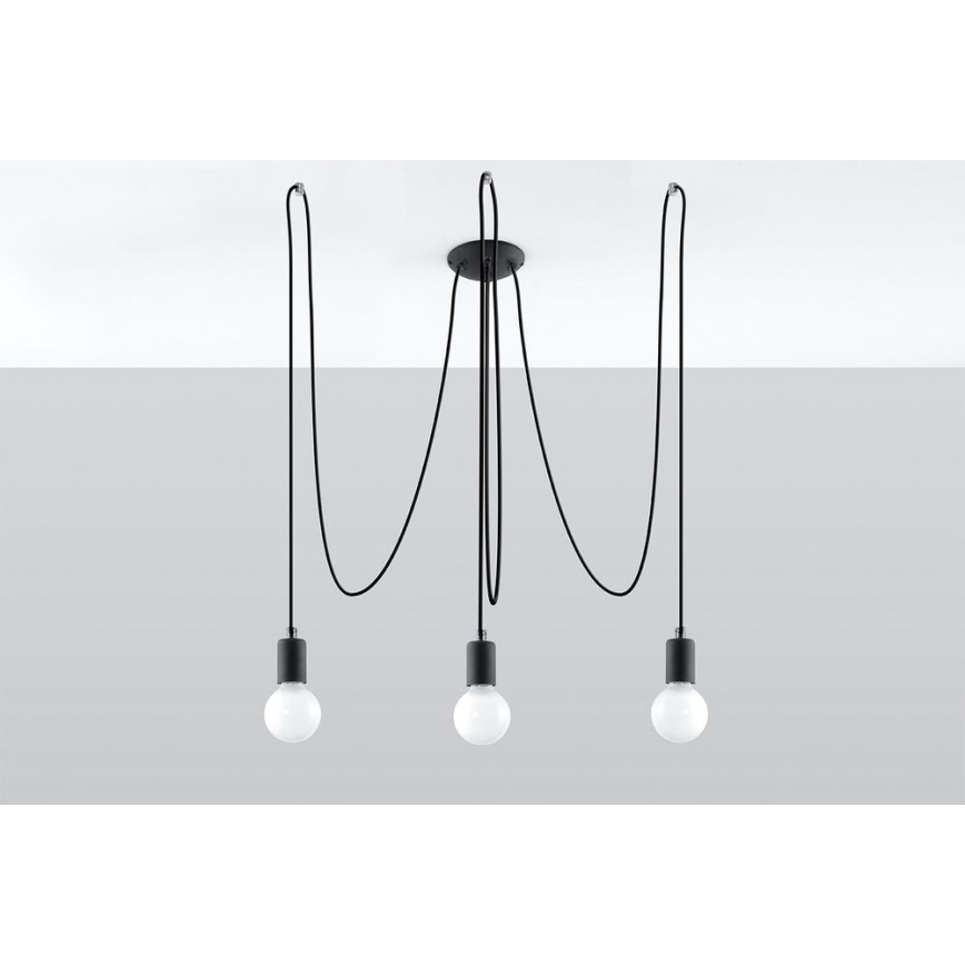 Luster na lanku EDISON 3 3xE27/60W/230V pavúk čierna