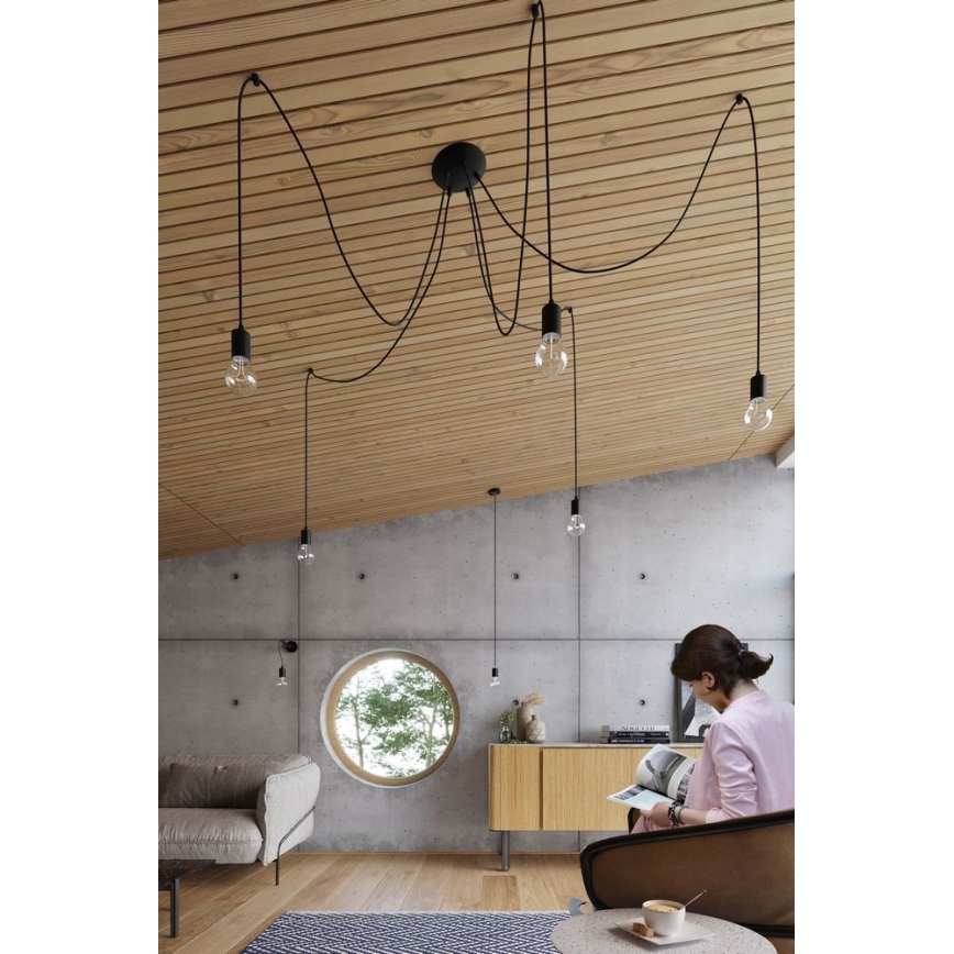 Luster na lanku EDISON 5 5xE27/60W/230V pavúk čierna