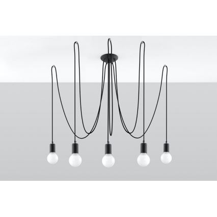 Luster na lanku EDISON 5 5xE27/60W/230V pavúk čierna