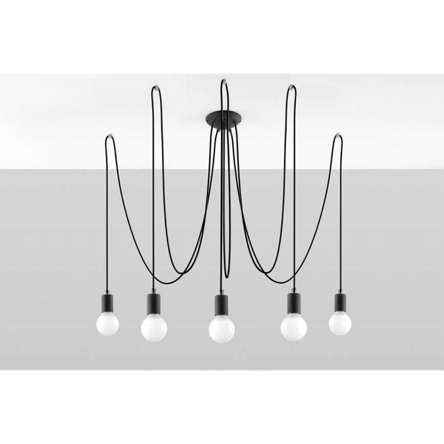 Luster na lanku EDISON 5 5xE27/60W/230V pavúk čierna