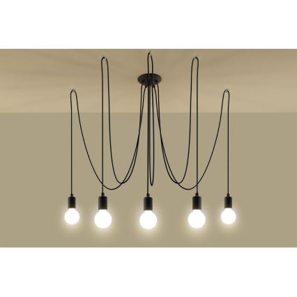 Luster na lanku EDISON 5 5xE27/60W/230V pavúk čierna