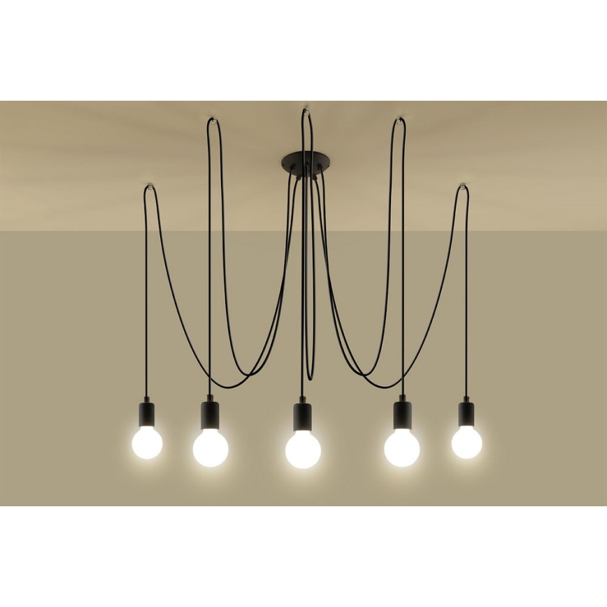 Luster na lanku EDISON 5 5xE27/60W/230V pavúk čierna