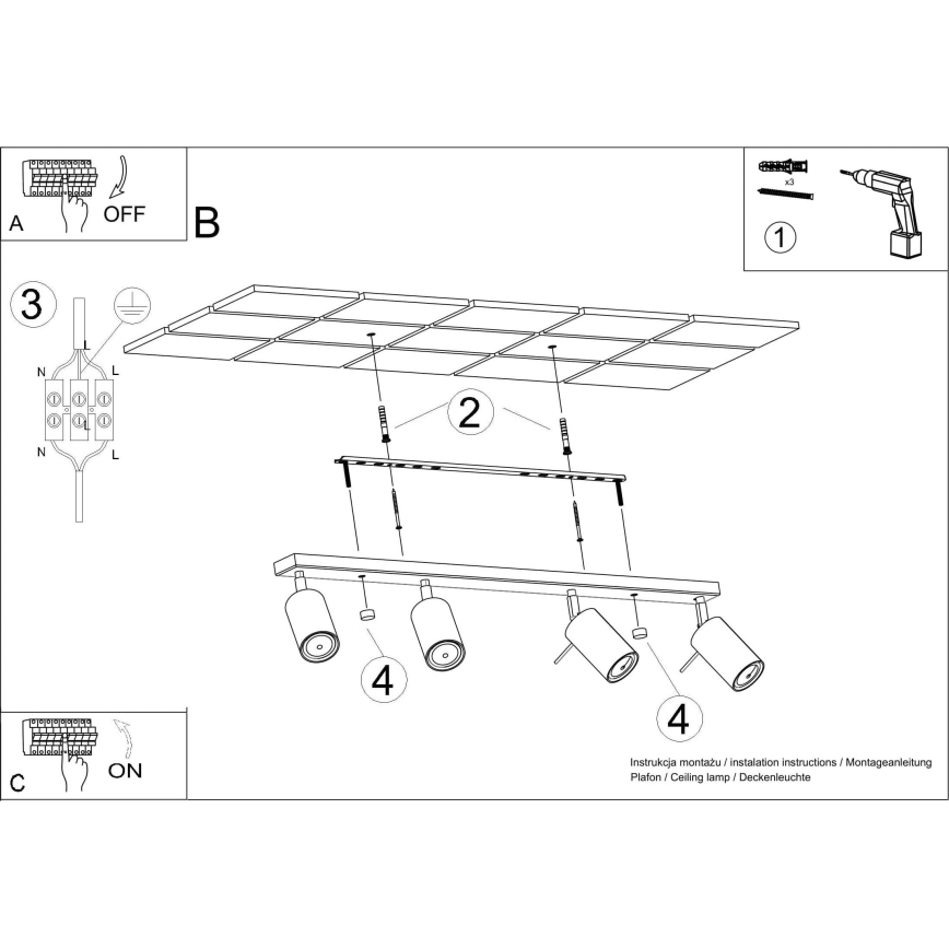 Stropné bodové svietidlo RING 4xGU10/10W/230V