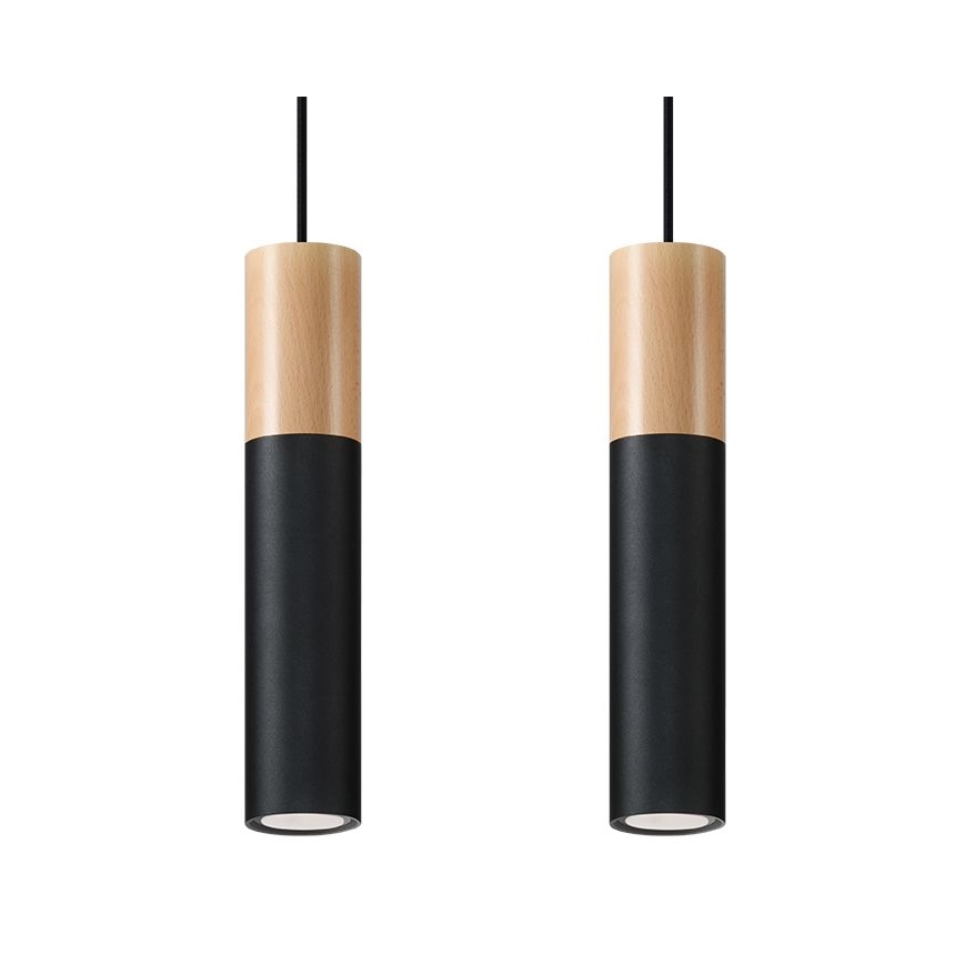 Luster na lanku PABLO 2xGU10/40W/230V čierna/buk