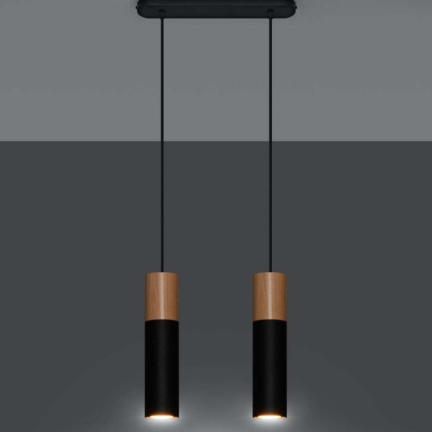 Luster na lanku PABLO 2xGU10/40W/230V čierna/buk