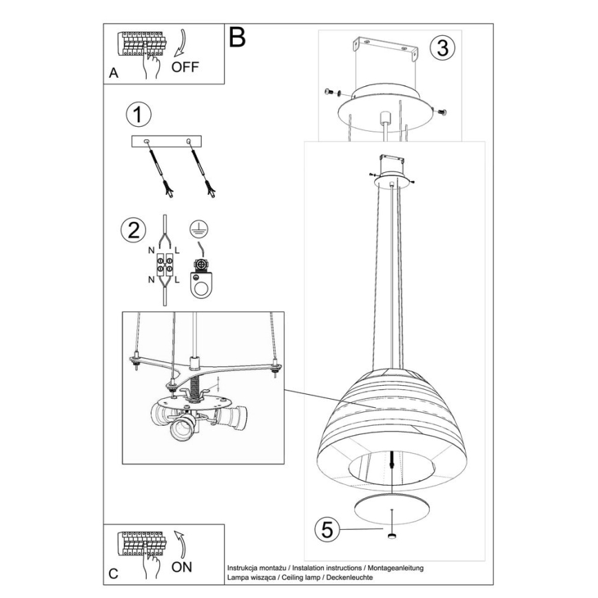 Luster na lanku BELLA 3xE27/60W/230V pr. 60 cm biela