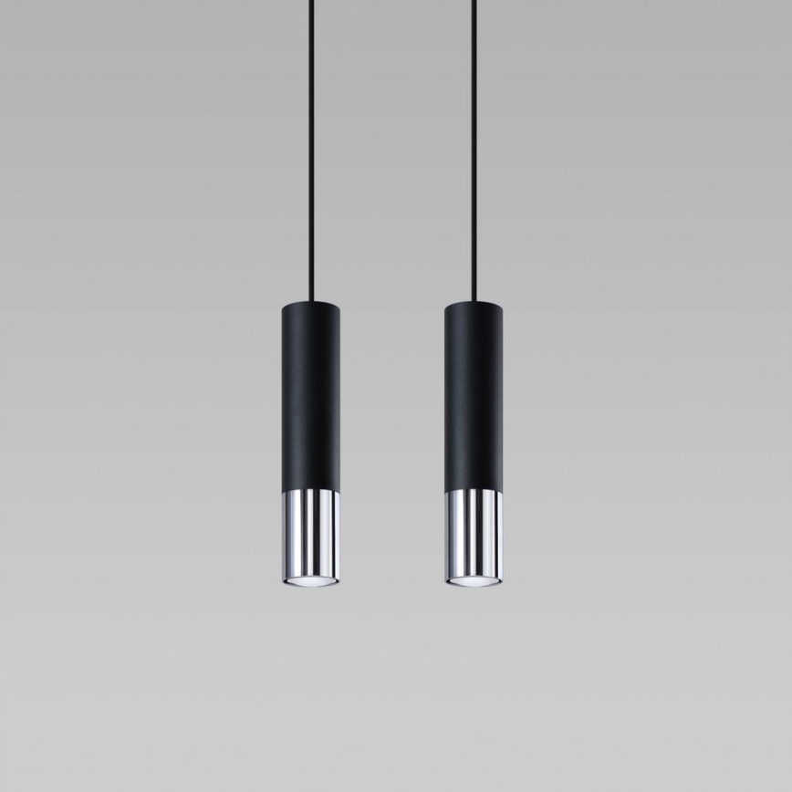 Luster na lanku LOOPEZ 2xGU10/10W/230V čierna/lesklý chróm