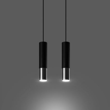 Luster na lanku LOOPEZ 2xGU10/10W/230V čierna/lesklý chróm