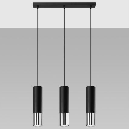 Luster na lanku LOOPEZ 3xGU10/10W/230V čierna/lesklý chróm