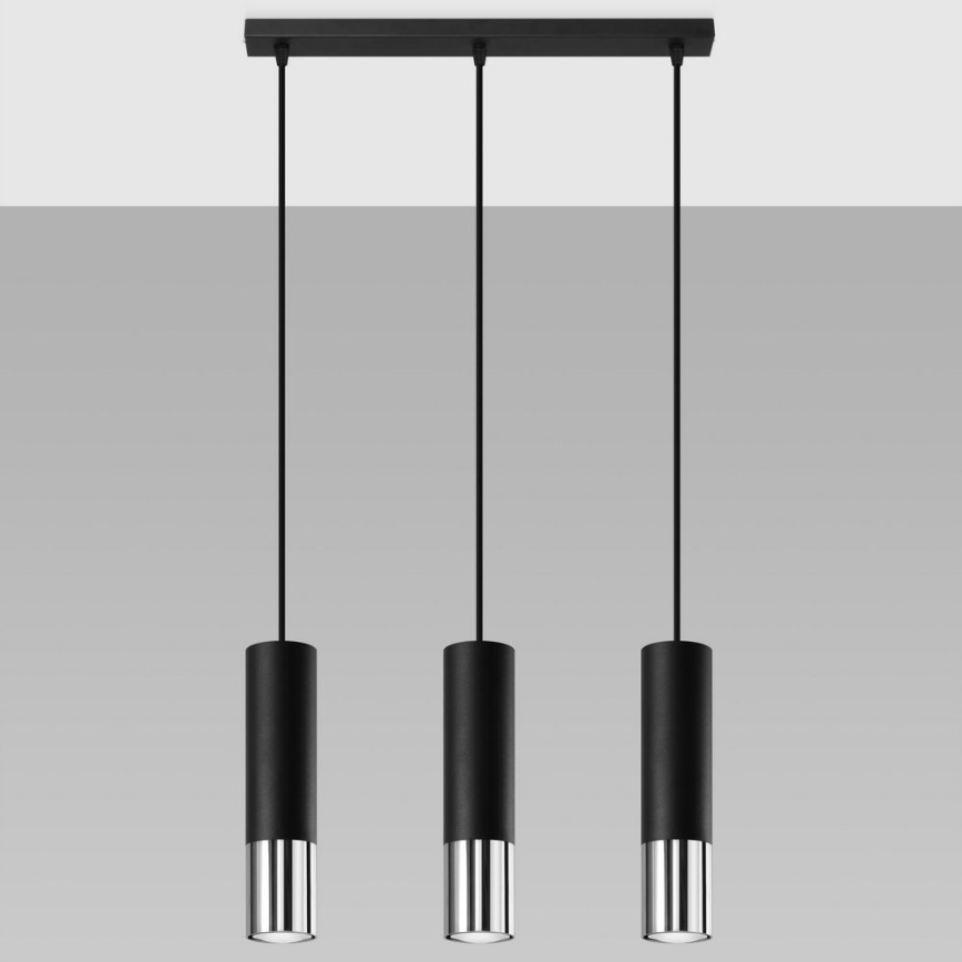 Luster na lanku LOOPEZ 3xGU10/10W/230V čierna/lesklý chróm