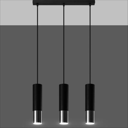 Luster na lanku LOOPEZ 3xGU10/10W/230V čierna/lesklý chróm