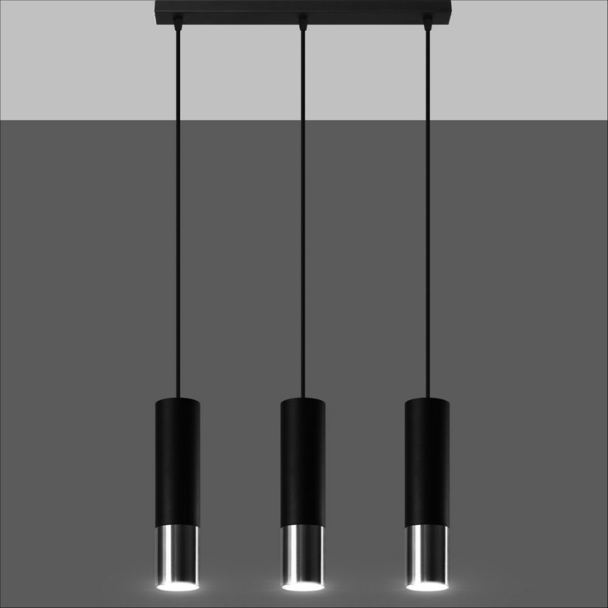 Luster na lanku LOOPEZ 3xGU10/10W/230V čierna/lesklý chróm