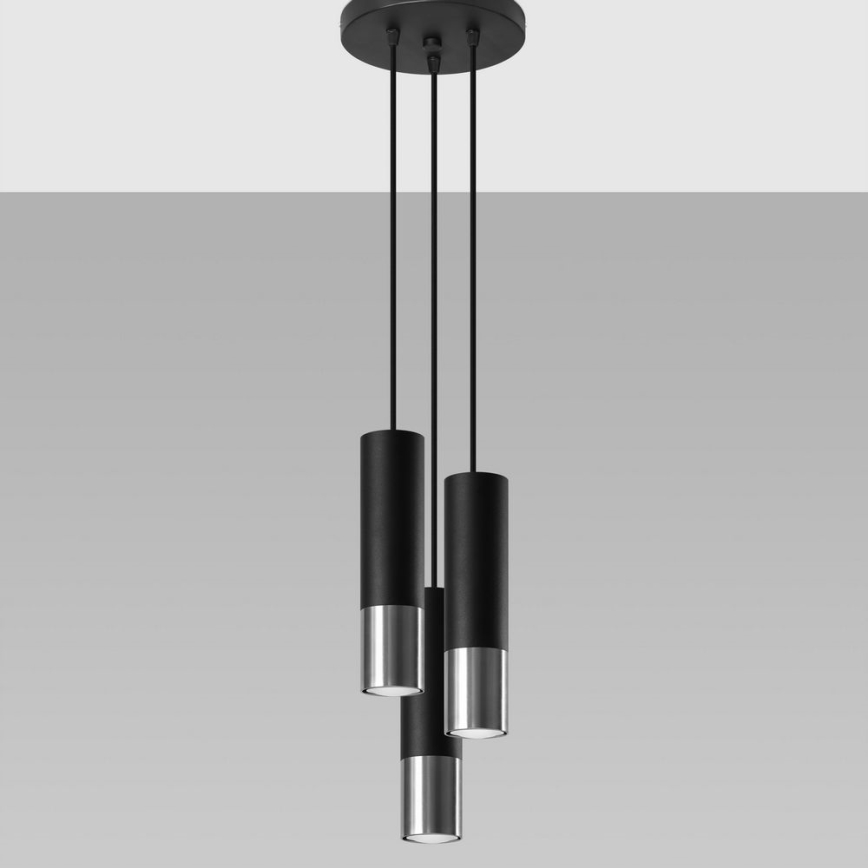 Luster na lanku LOOPEZ 3xGU10/10W/230V guľatý čierna/lesklý chróm