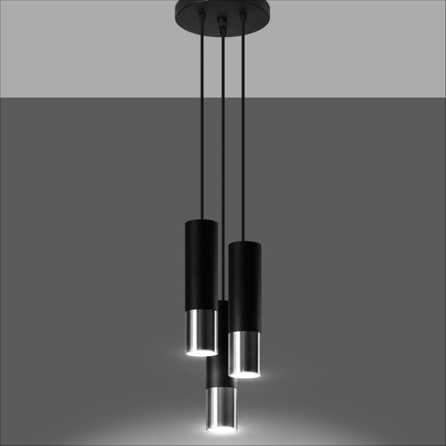 Luster na lanku LOOPEZ 3xGU10/10W/230V guľatý čierna/lesklý chróm