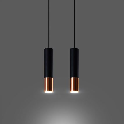 Luster na lanku LOOPEZ 2xGU10/10W/230V čierna/meď
