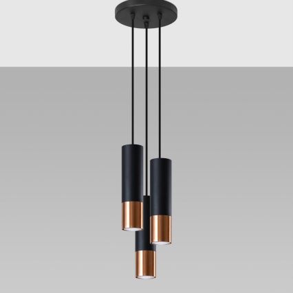 Luster na lanku LOOPEZ 3xGU10/10W/230V guľatý čierna/meď