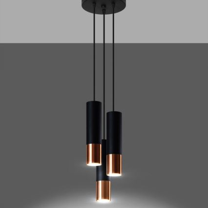 Luster na lanku LOOPEZ 3xGU10/10W/230V guľatý čierna/meď