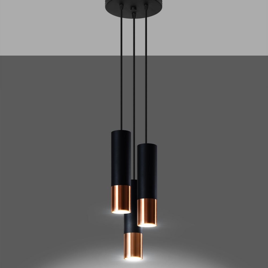 Luster na lanku LOOPEZ 3xGU10/10W/230V guľatý čierna/meď