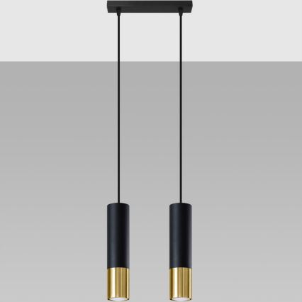 Luster na lanku LOOPEZ 2xGU10/10W/230V čierna/zlatá