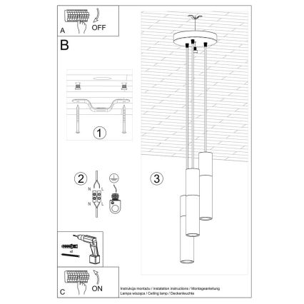 Luster na lanku BORGIO 3xGU10/40W/230V betón/kov biela