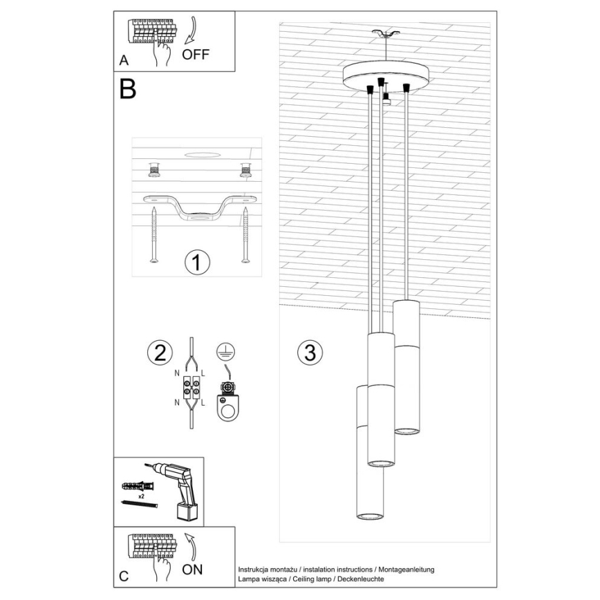 Luster na lanku BORGIO 3xGU10/40W/230V betón/kov čierna