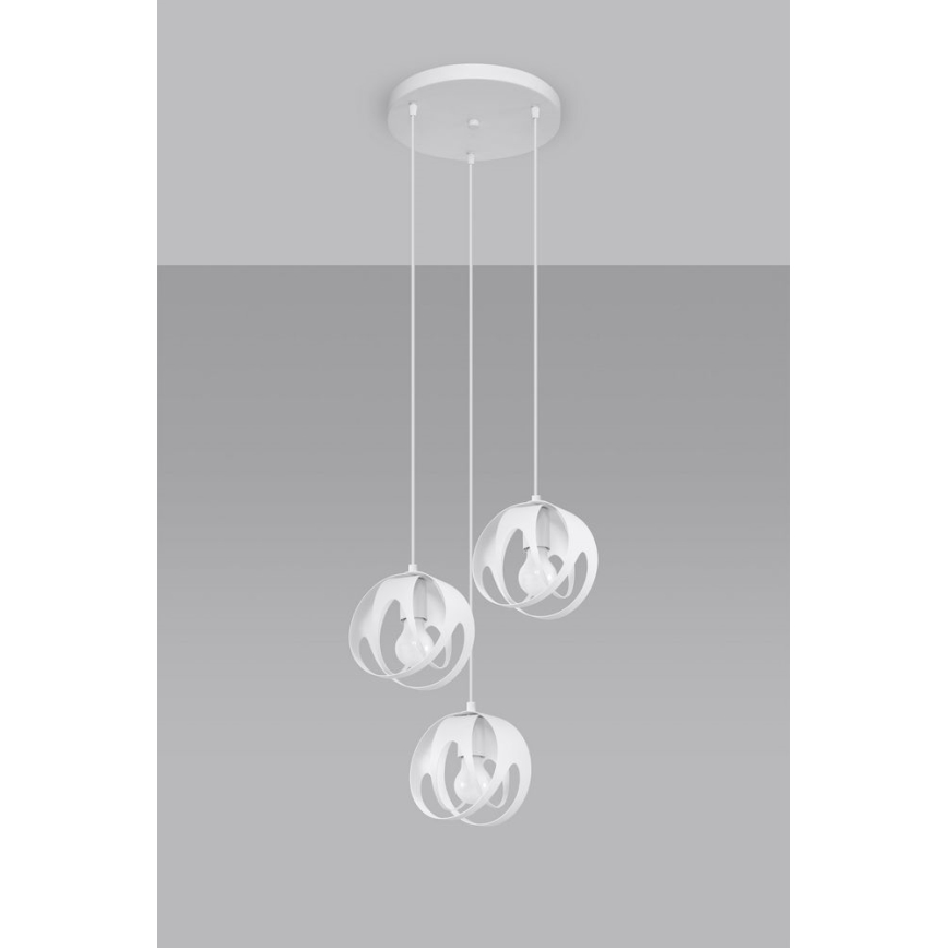 Luster na lanku TULOS 3xE27/60W/230V biela