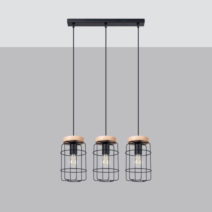 Luster na lanku GOTTO 3xE27/15W/230V čierna/buk