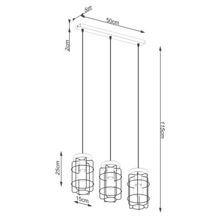 Luster na lanku GOTTO 3xE27/15W/230V čierna/buk