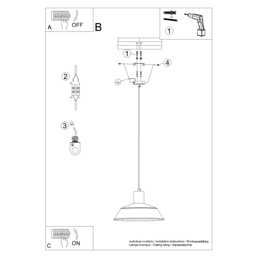Luster na lanku FANO 1xE27/15W/230V pr. 34 cm čierna