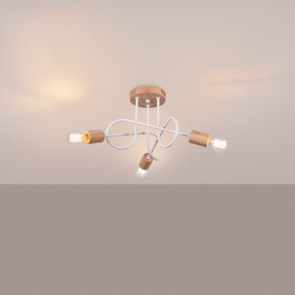 Prisadený luster EMBER 3xE27/15W/230V biela/béžová/buk