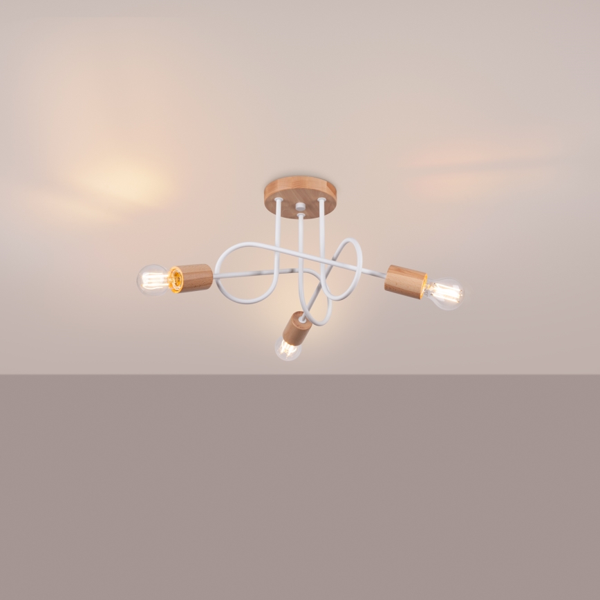 Prisadený luster EMBER 3xE27/15W/230V biela/béžová/buk