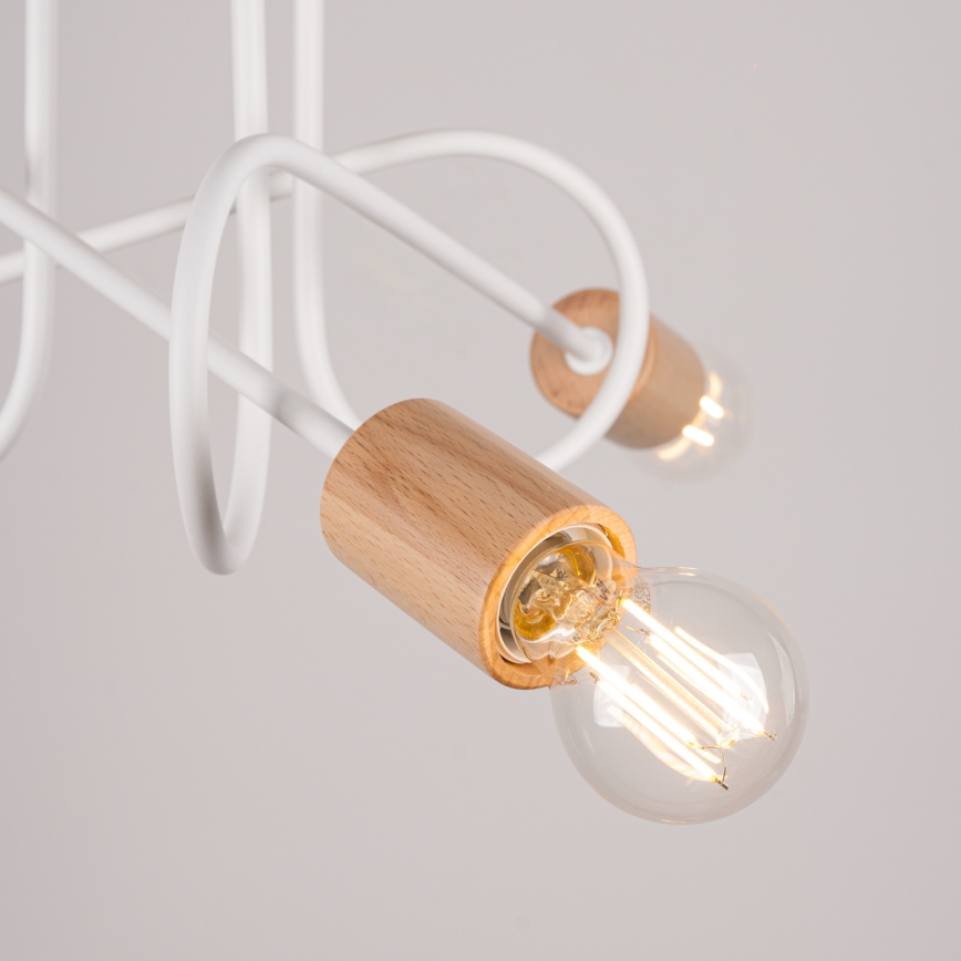 Prisadený luster EMBER 3xE27/15W/230V biela/béžová/buk