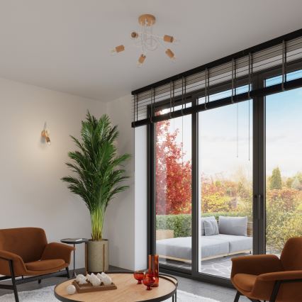Prisadený luster EMBER 5xE27/15W/230V biela/béžová/buk
